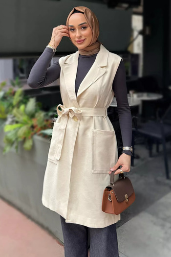 julude Stone Waist Belted Lined Hijab Vest