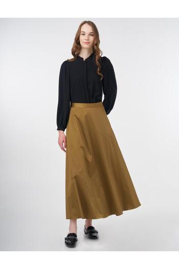 Kayra Shiny Look Flared Skirt Oliv