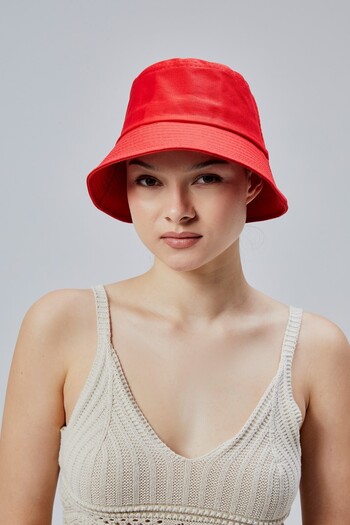 derikem Red Unisex Plain Fisherman Bucket Hat Summer Cloth Bucket Hat Men Women