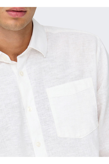 Only & Sons Only & Sons Normal Λευκό Απλό Ανδρικό Πουκάμισο ONSCAIDEN LIFE REG LS 1 PKT SHIRT N