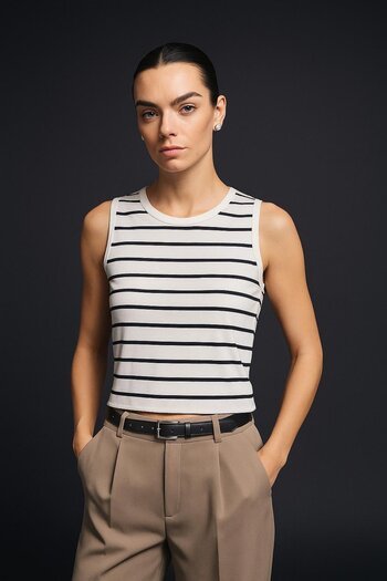 HAKKE Striped Ribbed Strappy Tank Top