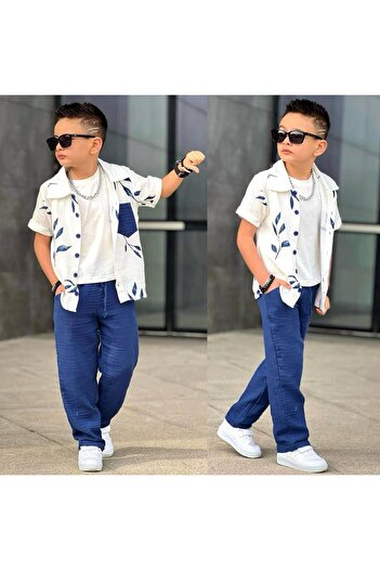 RAPAPA Male Child Muslin 3 Piece Style Bottom Top Suit 8090Pm
