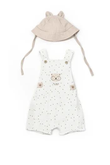 BabyCosy Organic Wear Baby 2-Piece Hat Salopet Set, Muslin, 100% Cotton, Baby and Newborn Series