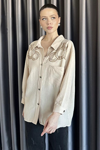 GÜLSELİ Stone Women's Embroidered Oversize Shirt