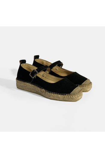 Desa Black Women's Buckle Detailed Suede Mary Jane Espadrille