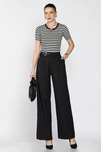 GÜLSELİ Black Women's High Waist Pleated Pants with Belt Accessories