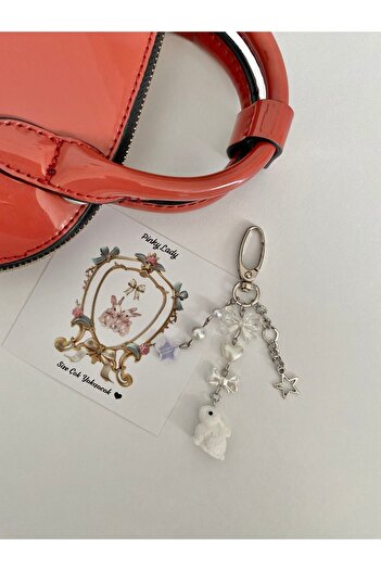 Pinky Lady Rabbit Bow Coquette Design Bag Ornament Bag Charm Keychain