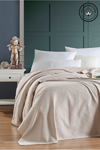 VESSİNOHOME Pike Single 100% Cotton Small Checkerboard Patterned Bedspread Hotel Type Luxury Pike White