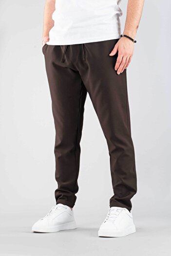 bombe Men's Brown Casual Boyfriend Drawstring Cotton Jogger Pants with Elastic Waist