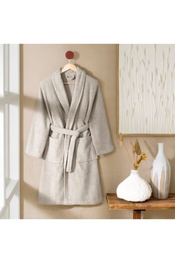 Taç Bathrobe with shawl collar made of cotton, size L/XL, Tac Tas Light Gray