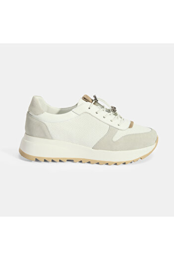 Desa Women's White Lace-Up Leather Detailed Sports Shoes