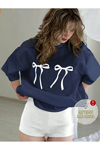 Revasser Unisex Erkek/Kadın KURDELE Renkli Özel Baskılı Oversize Pamuklu Bisiklet Yaka T-Shirt Tişört