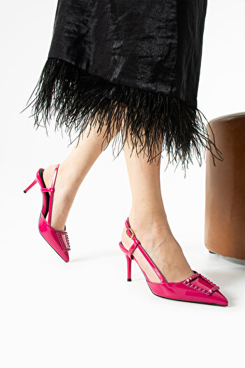 Güllü Shoes Bright Pink Stiletto | Vegan Leather, 7cm Heels, Ankle Strap, Buckle Pointed Toe Stylish Heels