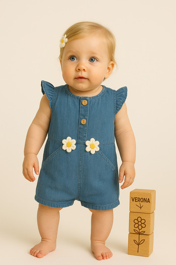 VERONA TARZ Baby Girl Daisy with Daisy Detail Denim Jeans Jumpsuit Newborn Gift