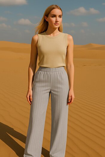 HAKKE Striped Palazzo Pants with Pockets