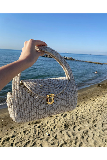HomeTurko Жіноча сумка з джуту в стилі модерн з застібкою-кнопкою Clutch Bomeh Аксесуари