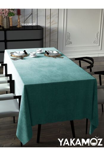 Yakamoz NIL GREEN VELVET TEXTURED TABLE COVER LEADLESS VELVET TOUCH SERIES