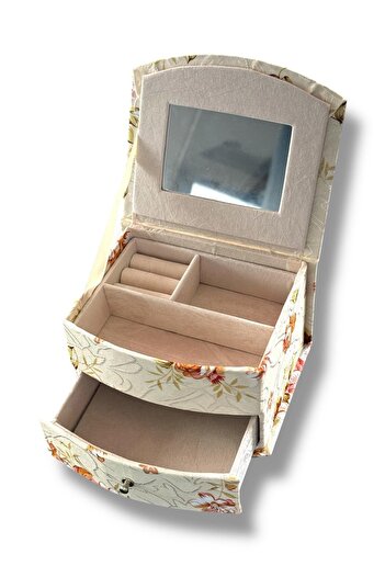 TAKIŞTIR Mixed Color Flower Figured Mirror Detailed Jewelry Organizer with Drawers