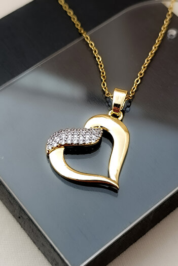 COSİTA Necklace Gold Heart Figure Steel Necklace