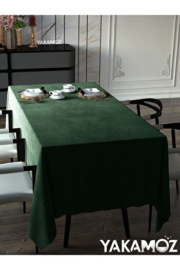 Yakamoz WRAPPED GREEN VELVET TEXTURED TABLE COVER LEARNESS VELVET TOUCH SERIES