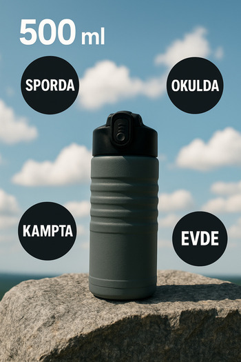 Komano Pontika Flask and Drinker 500 Ml.304 Stainless Steel, Non-Leaking, Automatic Straw, Silicone Mouthpiece Lid