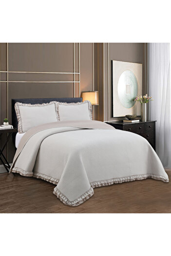 Sivalde Rüya Washed Frilly Double Beige Bedspread Set