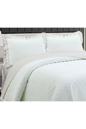 Sivalde Hazel Washed Frilly Double Cream Bedspread Set
