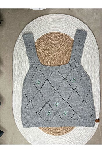 KURGAN TEKSTİL Women's Tank Top Thick Strap Tank Top Thin Summer Square Neck Embroidered Knitwear