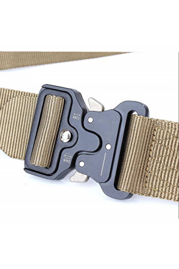 PUFO Tactical Combat belt for men 3.8 x 123 cm, durable, beige