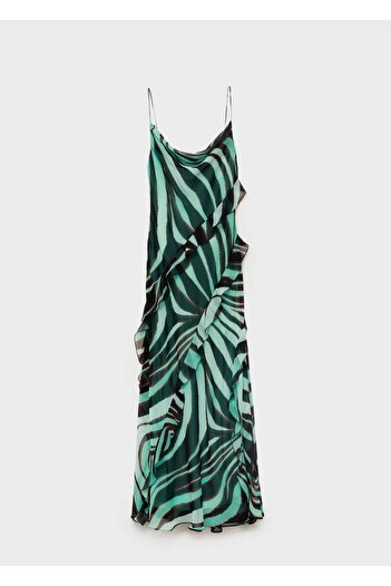 MANGO Woman Zebra desenli volanlı elbise
