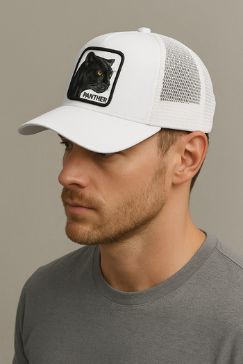 NO BRAND Unisex White Mesh Hat – Panther Embroidered, Sport Style