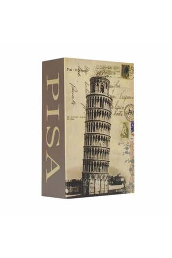 PUFO secret book-type safe with key lock, Leaning Tower of Pisa model, 18 x 12 cm