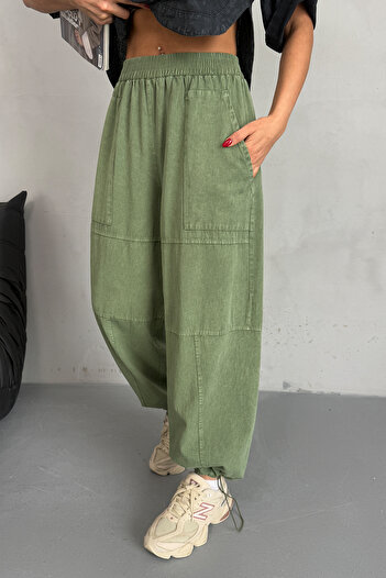 Ortaya Çık Khaki Washed Drawstring Trousers