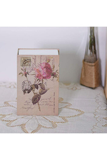 PUFO secret book-type safe with key for locking, Rose of Love model, 18 x 12 cm