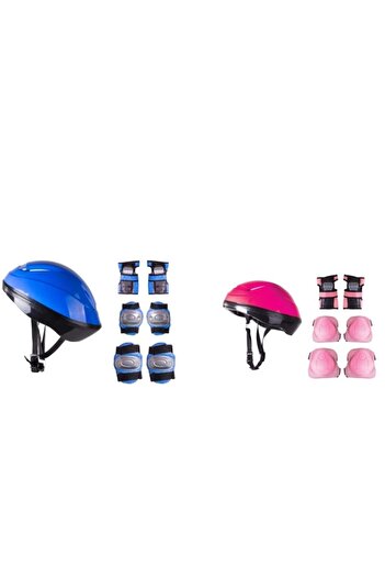 Mia Pembe Bisiklet Scooter Kask Dizlik Seti + Mavi Bisiklet Scooter Kask Dizlik Seti Koruyucu Ekipman