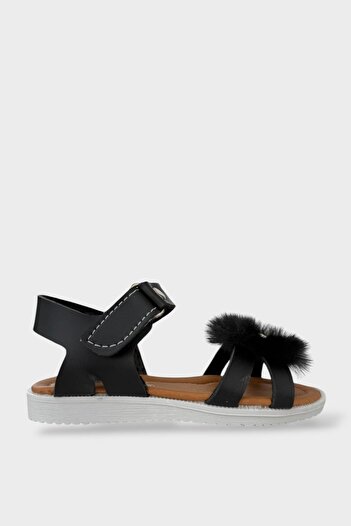 Liger Black Plush Bow Sandals for Girl - Velcro