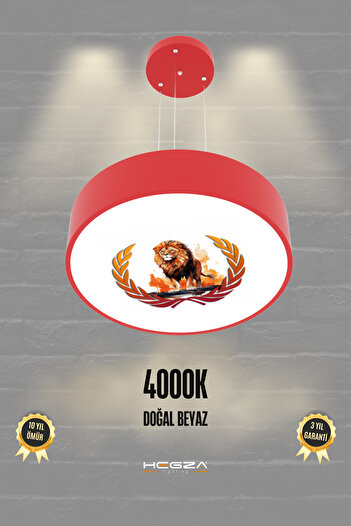 Hegza Lighting Drum 40cm Sarı Kırmızı Aslan Taraftar Ledli Modern Sarkıt Avize ( 4000K Doğal Beyaz Işık )