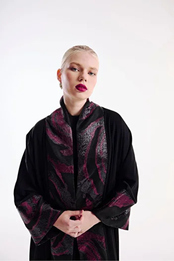 Nuum Design Black Brocade Garnished Abaya and Shawl