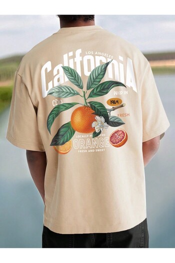 PENTHİLUS Men's Summer Round Neck Short Sleeve Letter Fruit Printed T-Shirt