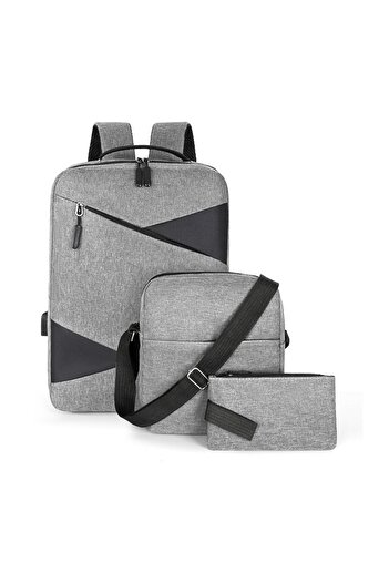 OEM Trio Set Laptop Backpack, with USB, Gray, polyester, external USB port