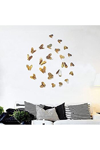STOREMAX Goldwhirl Home Decoration 3D Metallic Color Carved Pvc Butterfly 12 Pcs Ornament Model Y3 Trendflash 467437