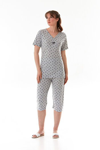 Fulla Moda Heart Patterned Short Sleeve Capri Pajama Set