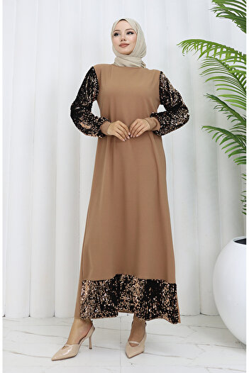 sefamerve Mink Sequined Evening Dress - 0305-04 Model
