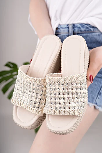 Tolgado Tolgado New Season Wedding Heel Stone Knitted Slippers