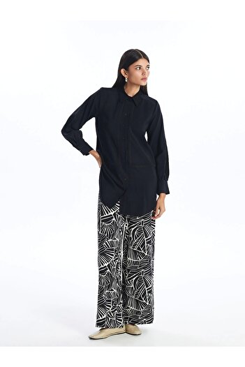 LC Waikiki Lcw Modest Black Elastic Waist Patterned Women's Palazzo Pants