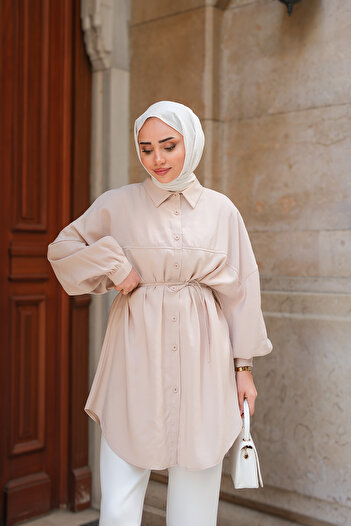 LOCCO Women's Waist Tie Shirt Cream