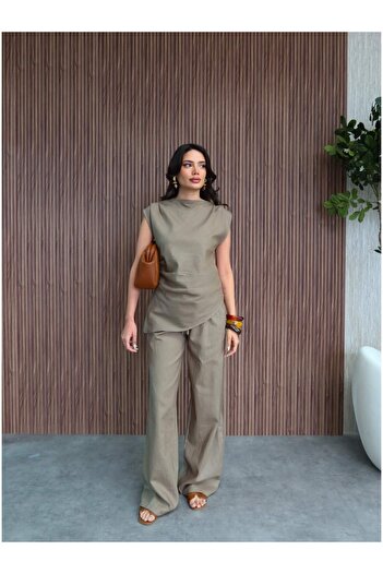 ESRAHELVACI Asymmetrical Blouse Linen Pants Set