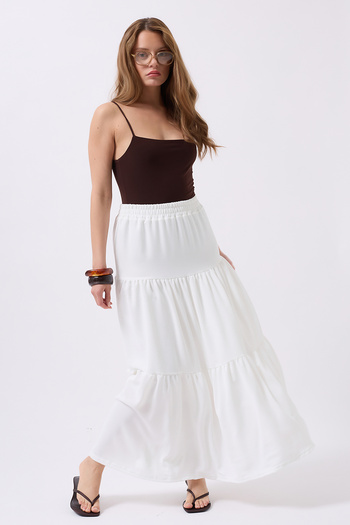Clu Talia White Layered Maxi Skirt
