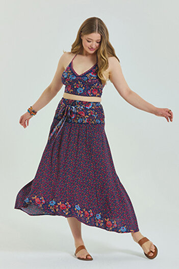 Los banditos Loose Authentic Patterned Asymmetrical Large Size Skirt