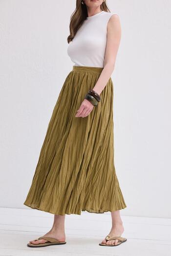 KADRİYE BAŞTÜRK Nora Pleated Skirt Oil Green